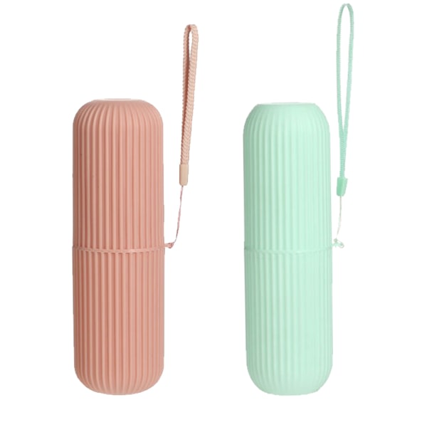 2. tandborstholder for resor, bæretaske til resor, camping, forretningsrejse og skole, 19*6 cm Pink+Green