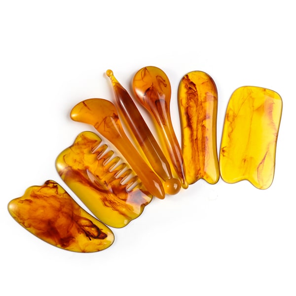 7st/set Naturharts Guasha Skrapande Massageverktyg Ansiktskroppsmassage Akupunktur Kroppsvård SPA Amber Natural Resin