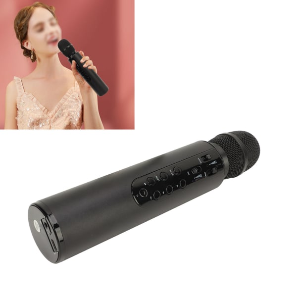 Trådlös kondensator Mikrofon Dubbla Högtalare Karaoke Bärbar Mikrofon Hemma Bluetooth Sångmikrofon Svart