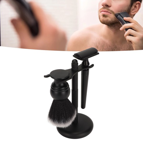 3st set svart skäggvård Säkerhet trimbladsborstarsats med stativhållare för män