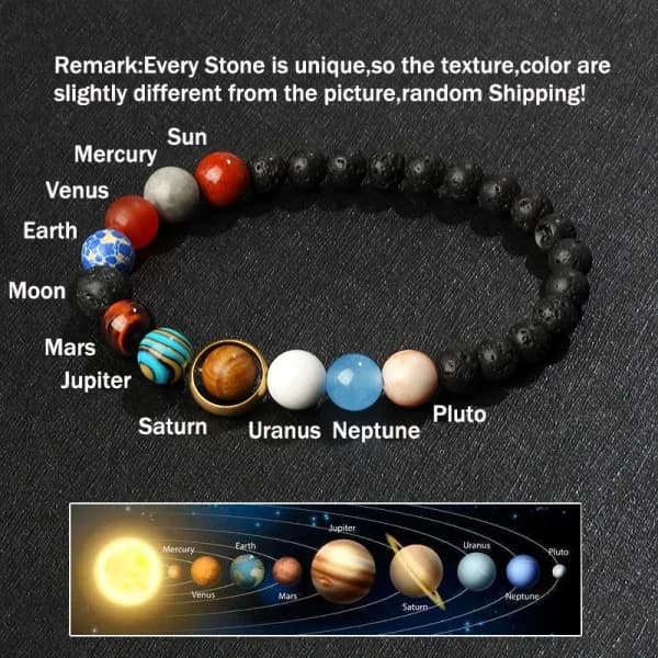 Kosmisk solsystem vulkansk stein åtte planeter par stjerne armbånd dame Blå Sand 6+8MM
