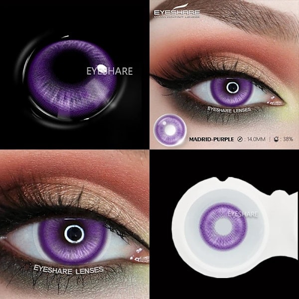 Eyeshare Anime Färgade Kontaktlinser för Cosplay - Blå Galna Halloween Linser, Kontaktlins Skönhetssmink NEBULA-PURPLE 0