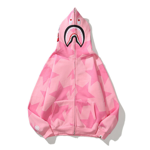 Hajhuvud dragkedja 3D sweatshirt dragkedja hoodie Rosa stjärnor S
