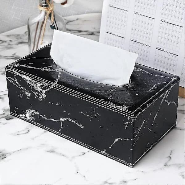 Rektangulær Servietboks i Læder (sort marmor)