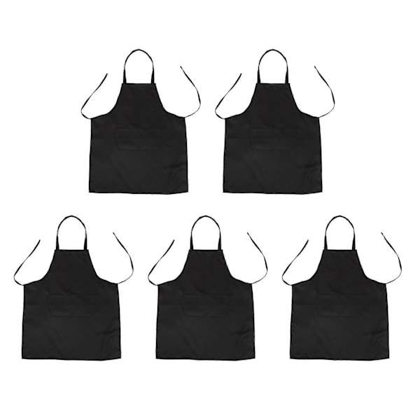 5 kpl Unisex 2 taskuinen musta keittiöesiliina, yksi koko Medium.pa
