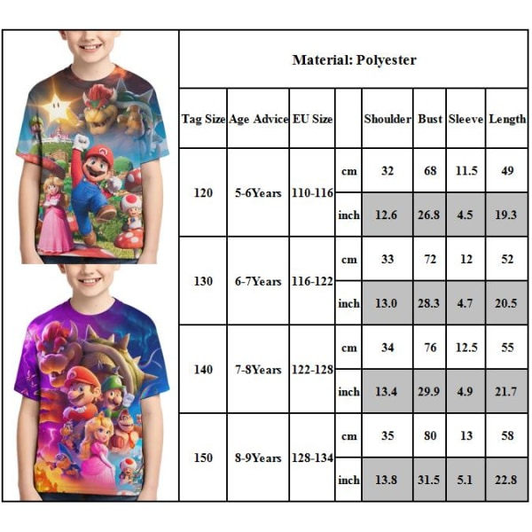 Super Mario Boys Mario ja Ystävät Grafiikka T-paidat Lapset Piirretty C 140cm