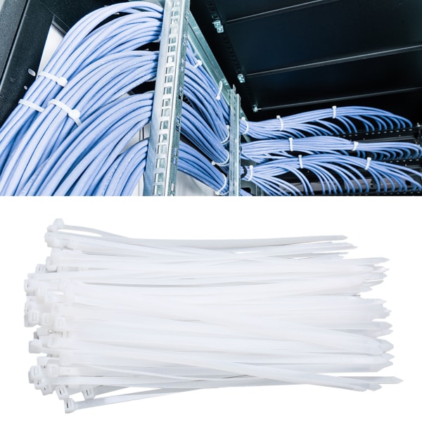 100 stk buntebånd 250 lbs strekkstyrke Ekstra lange kraftige nylonbånd for innendørs utendørs hvit 300 mm / 11.8in