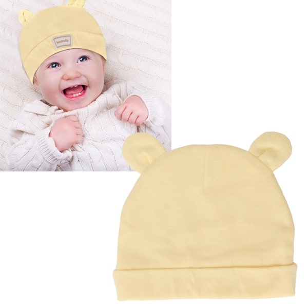 Nyfødt hat Varm strækbar åndbar blød bomuld Søde bjørneører spædbørnshatte til babyer Gul
