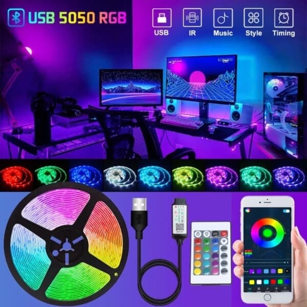 Smart RGB LED Ljusslinga med APP Fjärrkontroll 5m—pa