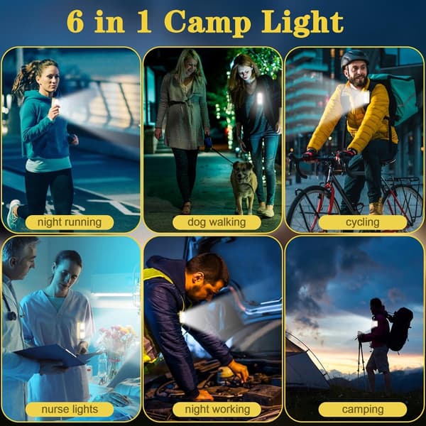 2-pakke klipslykter, USB-C oppladbare, 7 lysmoduser, 200 lumen, for løping, camping og fotturer, svart