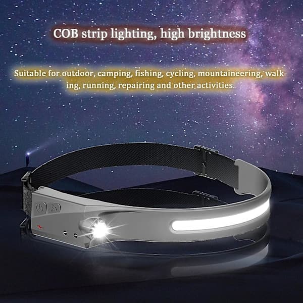 Hodelykter Vanntett Sensor Hodelykt Kraftig Hodelykt 5 Moduser USB Oppladbar LED Hodelykt, Camping, Lesing, Vandring, Sykling, ...