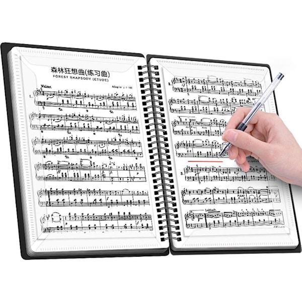 Musikmappe, opbevaringsmappe tom plast til musikere og bands, musikmappe modificere klaverpartitur markere musiknøgleark
