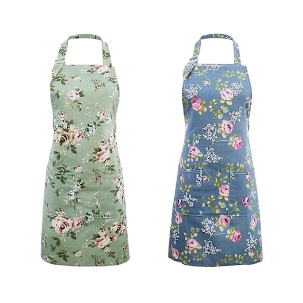 Kitchen Aprons with Floral Pattern and Pockets, 2-Pack