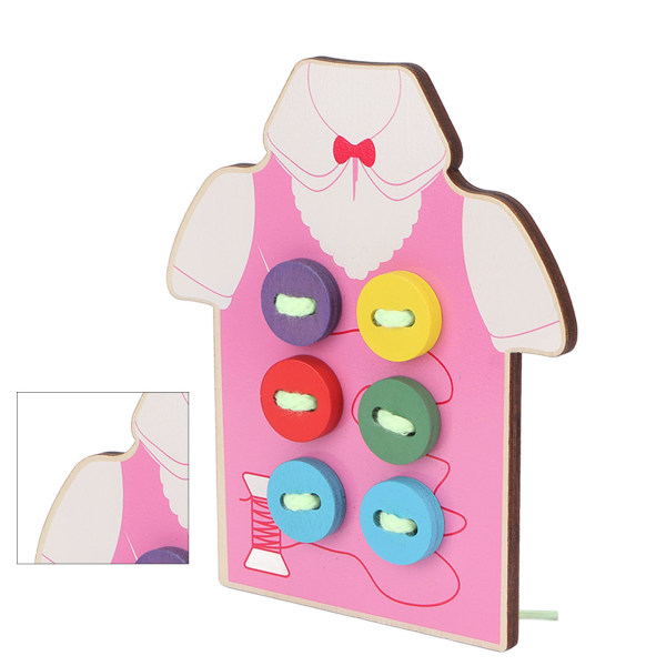 Tretrådleketøy Forbedre koordinering av håndøye Lyse farger Klær Form Design Tresnøringsleke for småbarn Rosa
