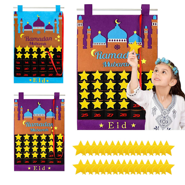 Ramadan-kalender til børn - Ramadan-kalender 2024 med Eid Mubarak-nedtælling - Filtdesign - Perfekt til Ramadan-dekoration Purple