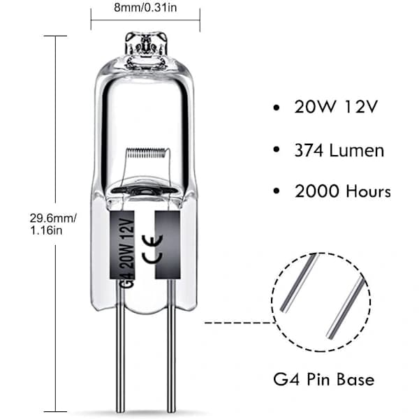 G4 Halogenlampor 20W 12V - Varmvit - 20-pack