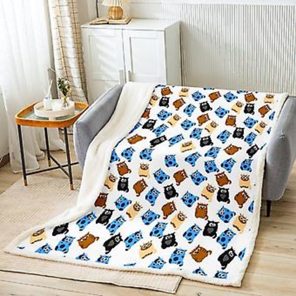 Katte Sherpa Tæppe Sødt Tegneserie Kat Fleece Kastetæppe til Børn Drenge Piger Kæledyr Kat Brun Blå Plys Tæppe Dejlige Dyr Fuzzy Tæppe til Sofa B