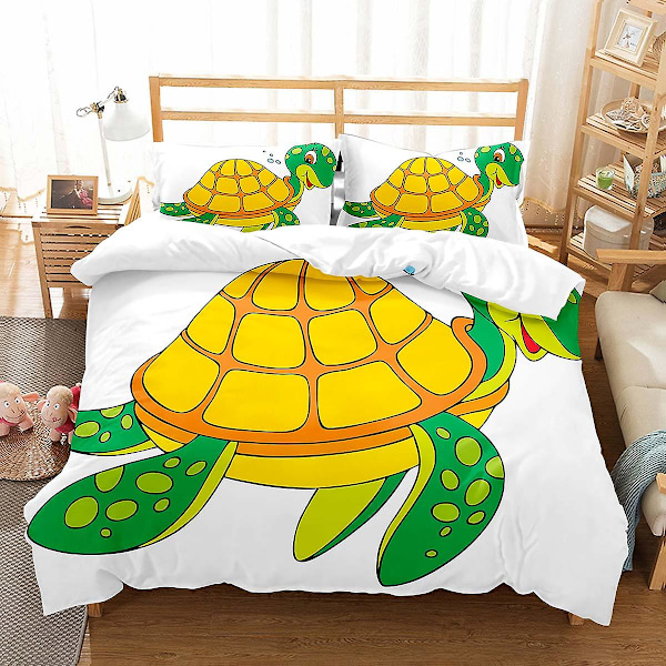 Tecknad Havssköldpadda Kung & Drottning Täcke Set Söt Sköldpadda Barn Ocean Djur Quilt Täcke Polyester Överdrag