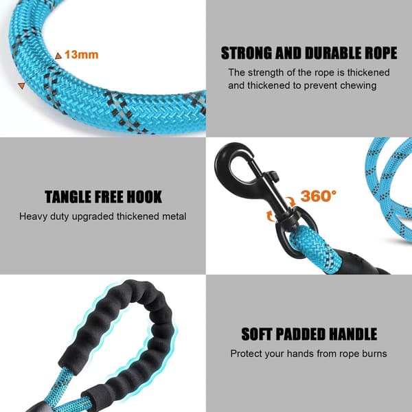 Dog Leash with Padded Handle and Highly Reflective Thread, Comfortable and Strong Training Leash for Small, Medium, and Large Dogs, 150 cm