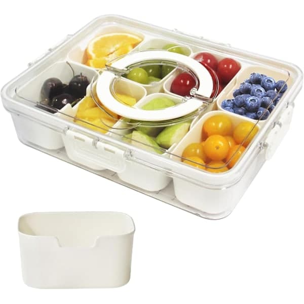 Portable Food Storage Container Plastic Snack Serving Trays 8 Removable Compartments for Parties Reusable Clear Appetizer Organizer