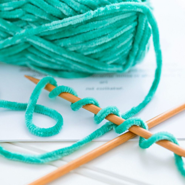 Chenille-sammetgarn Chunky stickade kardade trådar BLÅ blue