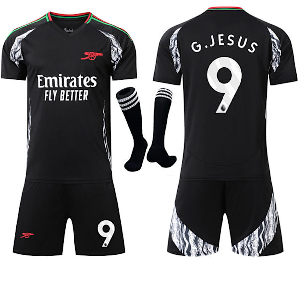 2024-2025 Arsenal vieraspaita lapsille ja aikuisille, musta jalkapallopaita setti sukat No.8 ØDEGAARD XL