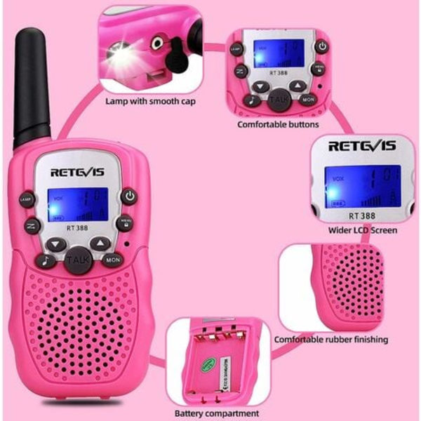 Retevis RT388 Walkie Talkie för barn, Uppladdningsbar Walkie Talkie, Långdistans, Leksakspresenter för åldrarna 3-12, Camping, Utomhusspionering