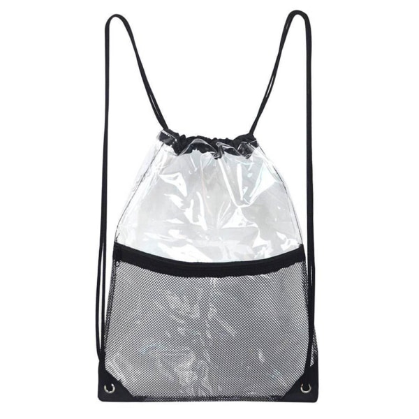 Bärbar genomskinlig ryggsäck med dragsko i PVC med mesh med dragkedja framtill