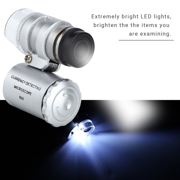 Minimikroskoopin taskusuurennuslasiluuppi suurennuslasikorut LED-valolla (60x)