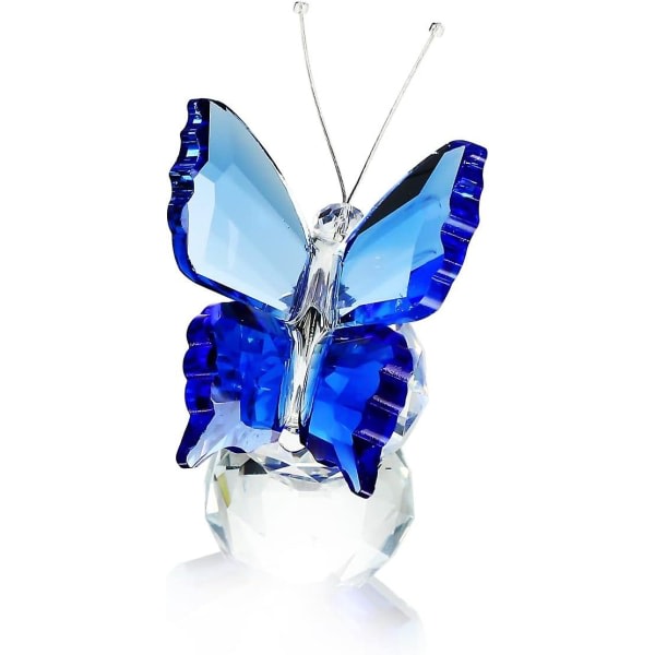Crystal flygande fjäril med bollbas statyett konst glas samling prydnad staty djur pappersvikt Blue