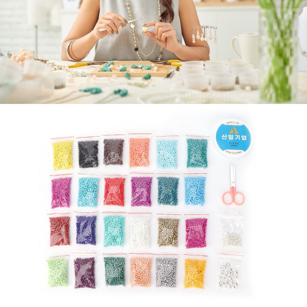 24 farver 3 mm perler smykkefremstillingssæt DIY smykker armbåndsfremstillingsværktøj, tilbehør