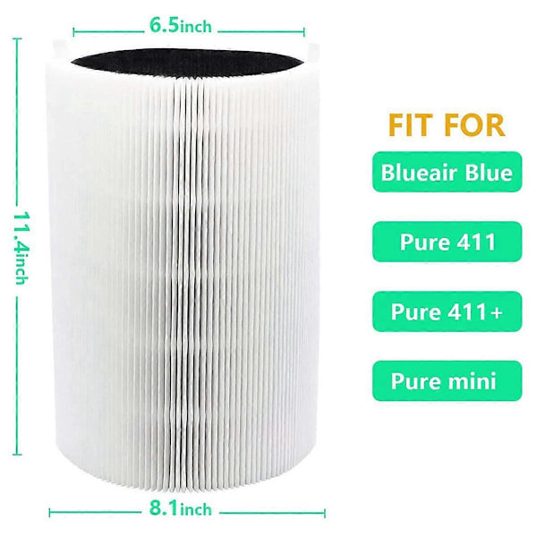 2 stk. udskiftningsfilter kompatibelt med Blueair Pure 411, 411+ & Mini luftrenser.pa
