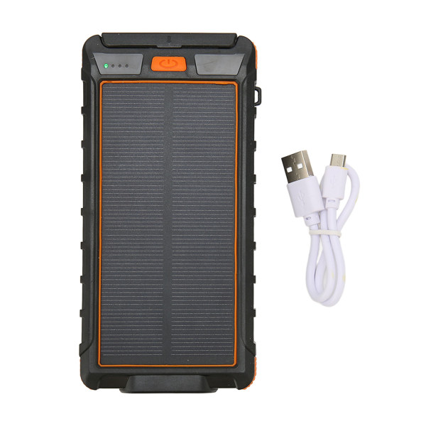 Bærbar solcellelader 20000mAh solenergibank med kompass og LED-lommelykt for utendørs svart oransje