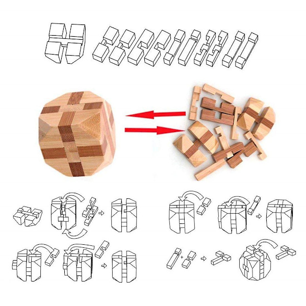 3D Träpussel IQ-Utmaning Hjärnteaser Lås Logik Intellektuell Pedagogisk Leksak Pussel Avlägsnande Montering Kub (Kub)