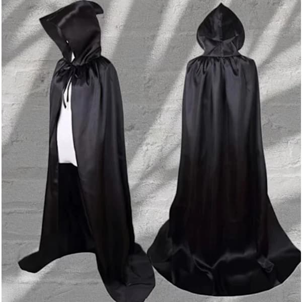 Kappe til død, vampyr, heks, festkostume til voksne og børn, sort kappe
