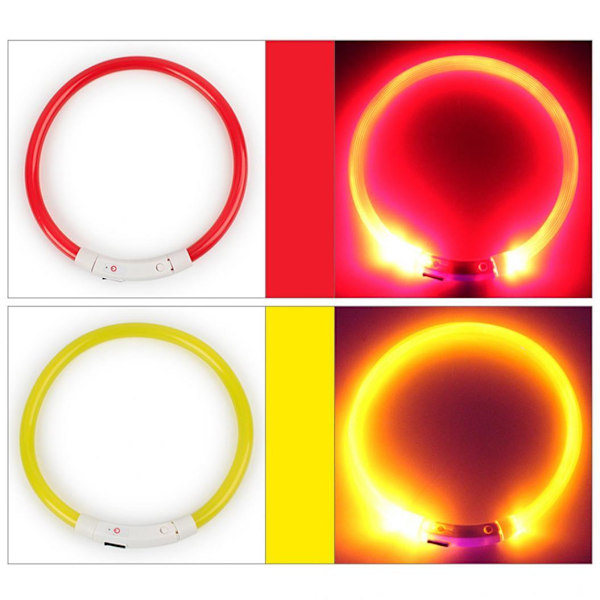 Genopladelig LED Natblinkende Lysende USB Opladning Hund Hvalp Halsbånd Red 50cm