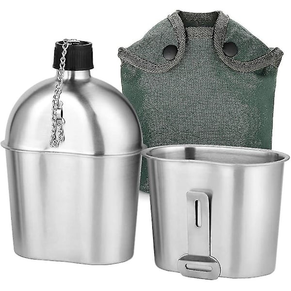 Militär matsalssats 2st 1000ml 600ml Rostfritt stål Set med lock för utomhuscamping Vandring Ryggsäcksturer