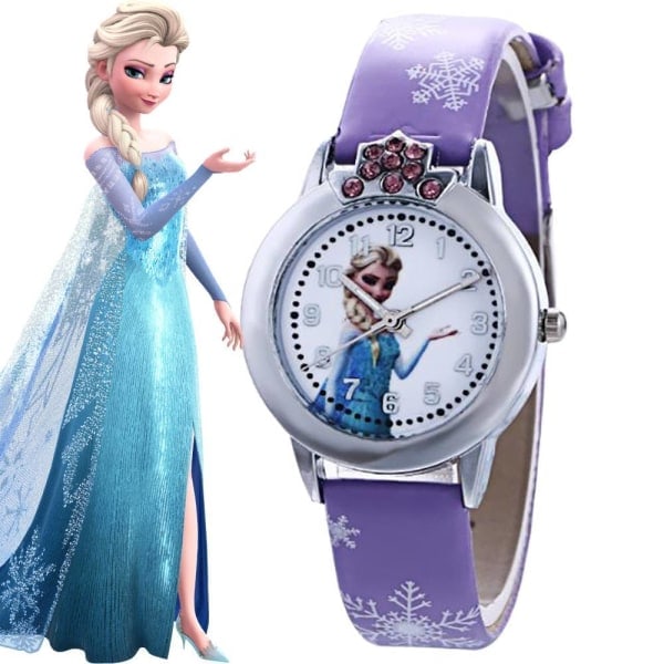 Børne Sneprinsesse Ur Fedt Læder Armbåndsur Julegave Pink_paris