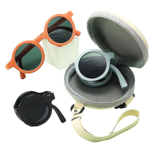 Nya Sommar Barn Vikbara Solglasögon UV-skydd Retro Runda Solglasögon För Flickor Pojkar Strandresor Barn Glasögon Förvaringslåda