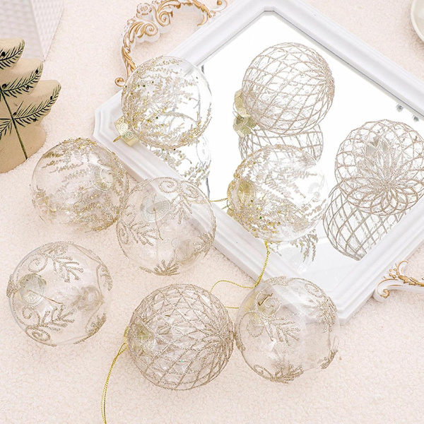 Julekuler - Transparente julekuler - Sett med 9 knusesikre kuler (8 cm)