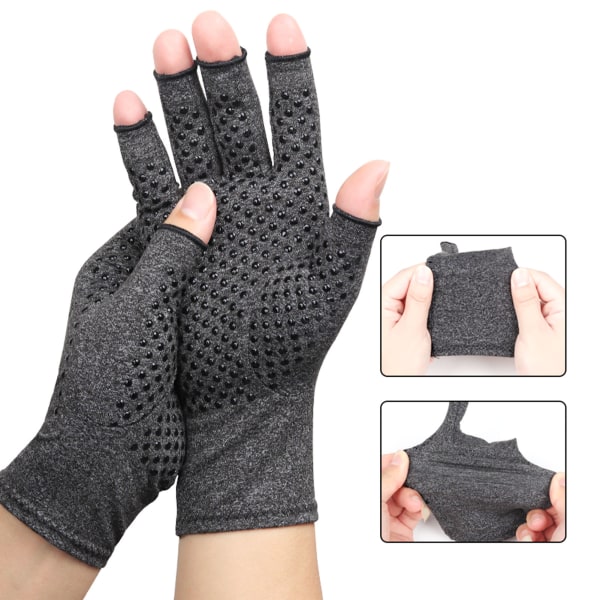 Sports Half Finger Handsker Anti-Slip Åndbar Komfortabel strikket stof Gigt kompressionshandsker Heather Grey S