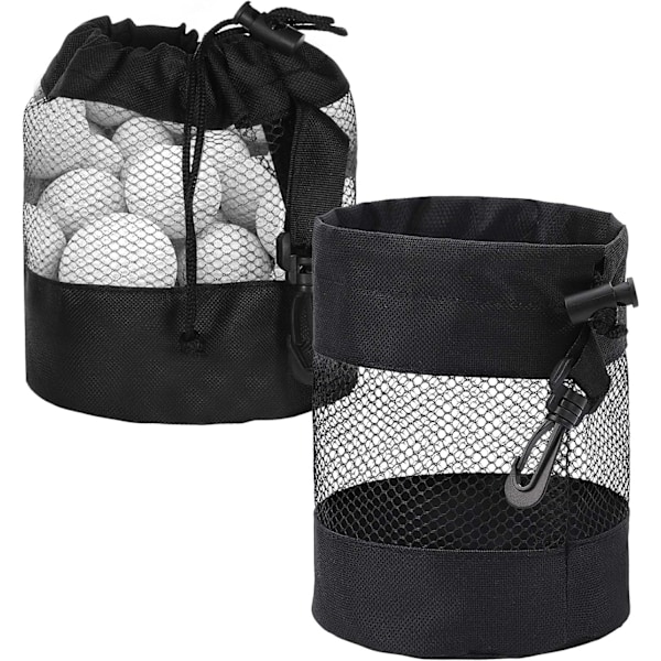 2 st Golfbollspåsar, Nylonnät Golfbollspåse, med dragsko Golfbollspåse, Golf Förvaring Dragsko Nätpåsar (Svart)