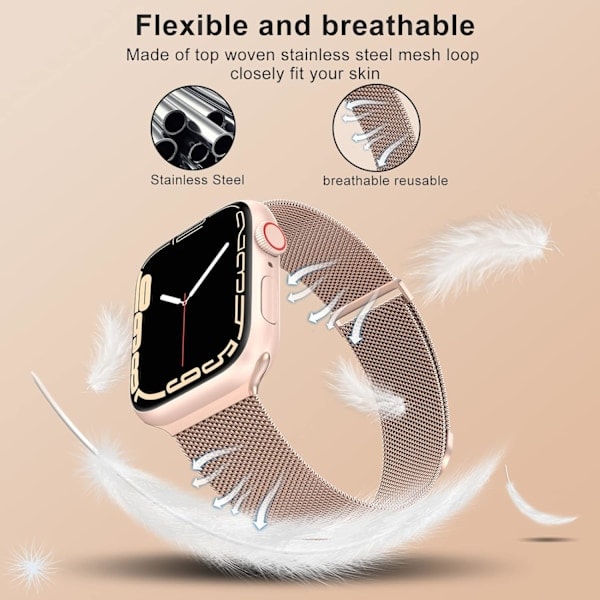 Kvinner og menn, nettinglenke i mesh stål Magnetisk lås for iWatch-rem (45mm/44mm/42mm/49mm, Regnbue).