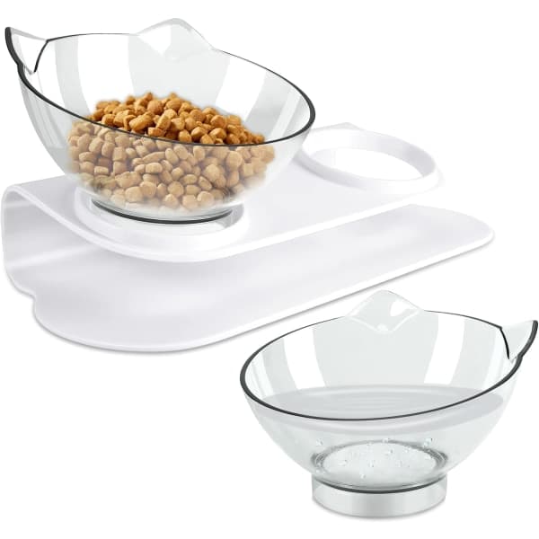 Double Elevated Cat Dog Bowls Raised Stand Feeder