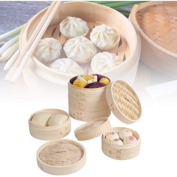 Kinesiska Dumplings Bamboo Steamer - Köksredskap Bur Set, 15cm