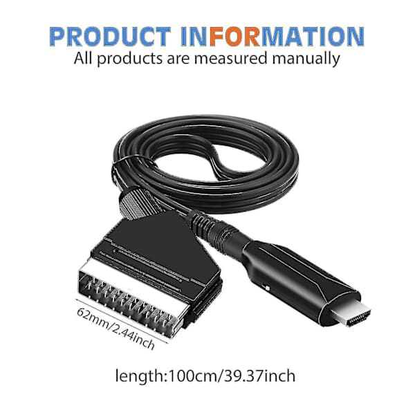 Scart–HDMI-kaapeli – Scart–HDMI-sovitin – All-in-one Scart–HDMI-ääni- ja videomuunnin 1080p/720p