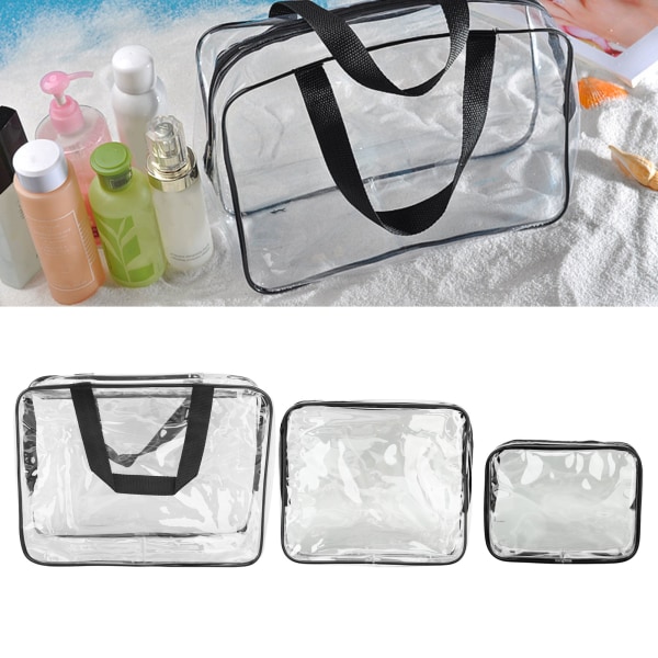 3 stykker klare rejsetasker Vandtætte bærbare gennemsigtige kosmetiske makeuptasker til frokost Fitness Svømning Opbevaring Sort