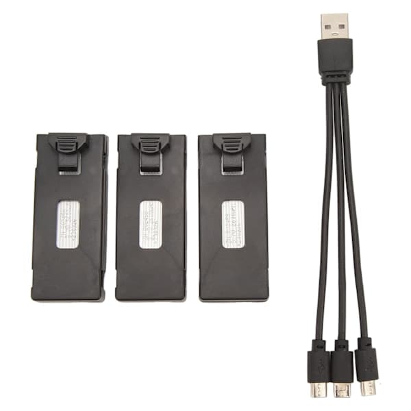 Paris_3 stk RC Fly Litiumbatteri Kit Lett Ladekabelsett for E88 E88Pro LS E525 E525Pro 3.7v 2600mah