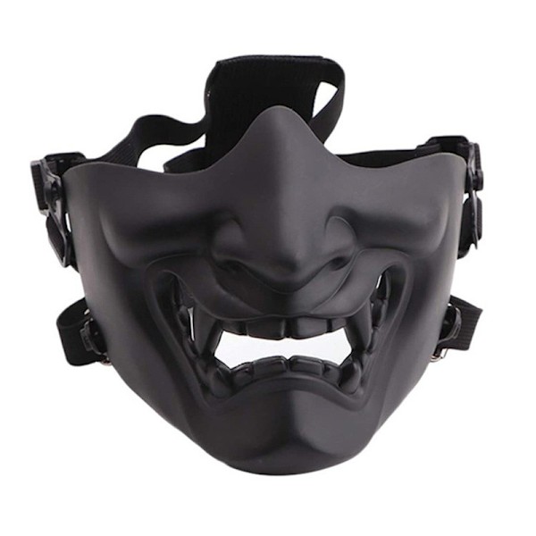 En Sort Airsoft Halvmaske, Evil Demon Monster Kabuki Samurai Hannya Oni Halvmaske til Ansigtsbeskyttelse, Maskeradebold, Fest, Halloween, CS