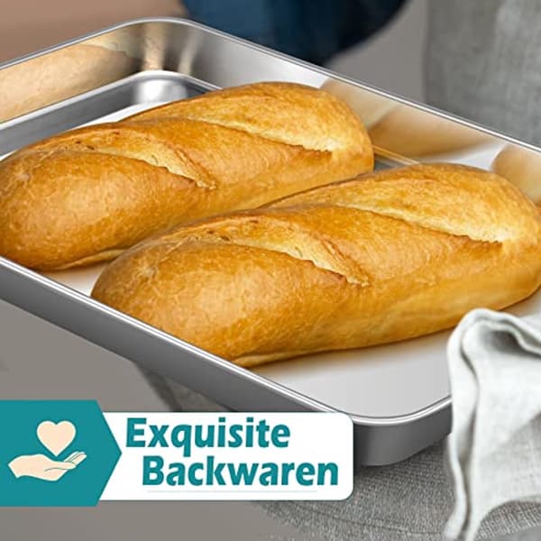 Lille bagepladesæt med 2, rustfrit stål, rektangulær, ovnbakke til sikker og sund bagning_yu